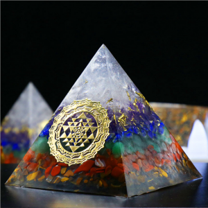 Orgonite Rainbow moonstones and mix stones spheres with copper symbol of flower of life and eye of Horus orgonite pyramids 