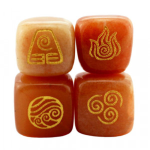 4 pcs red element carved palm stone
