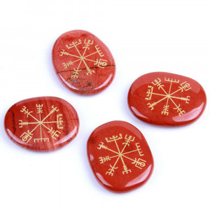 4pcs red jasper compass symbol engraved set