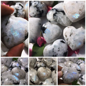 Rainbow moonstone puffy hearts full flashy whole sale crystals natural crystals moonstone hearts stone crafts healing 
