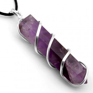 Amethyst wire wrapped pencil pendant