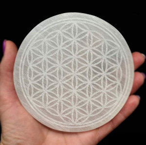 selenite charging plate with flower of life engraved 
