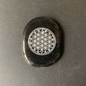 Black obsidian coaster with spiritual symbol and chakra symbol custom log as per design