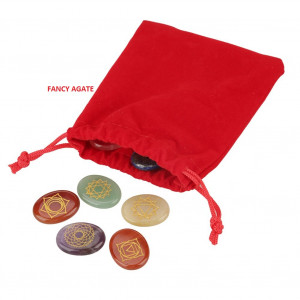 Chakra round engraved velvet pouch