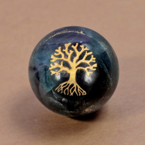 Engraved Fluorite Tree of Life Spheres for Decoration 