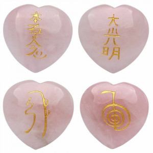 Rose quartz heart shape usui symbol set