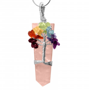 Rose quartz tree of life chakra pendant